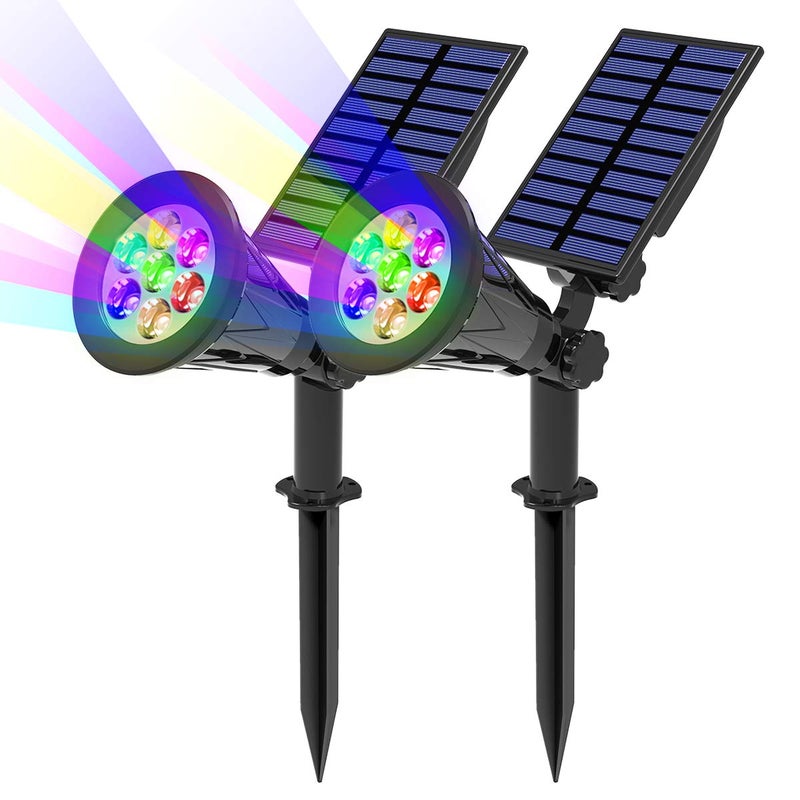 T-SUN Solar Spotlights, Color Changing 7 LED Waterproof Solar Garden Lights, Auto ON/OFF Adjustable Landscape Spot Lights, 2-IN-1 Solar Wall lights for Patio, Yard, Garden, Driveway, Pool Area(2 Pack) - Image 1